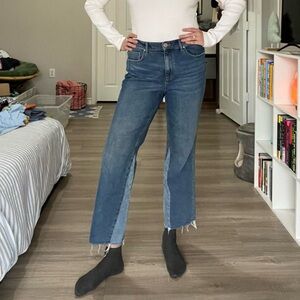 Vintage straight wide-leg two toned raw hem blue denim jeans